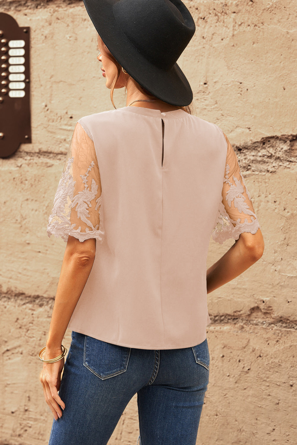 Lace Short Sleeve Round Neck Tee