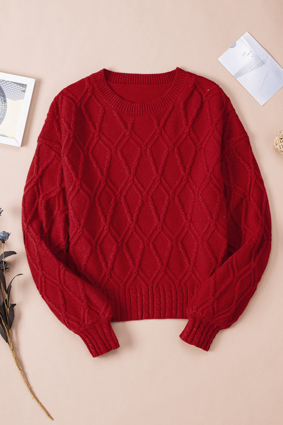 Cable-Knit Dropped Shoulder Sweater
