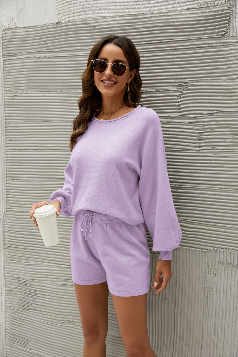 Balloon Sleeve Cropped Top and Shorts Set