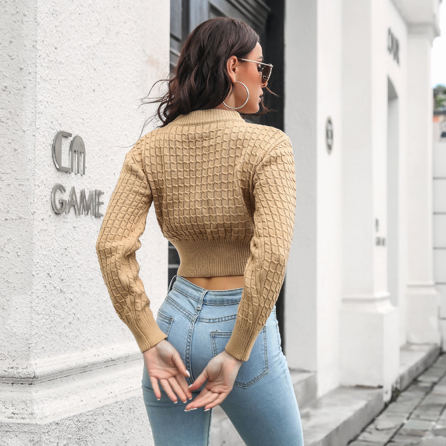 Cable-Knit Mock Neck Long Sleeve Cropped Sweater Cable-Knit Mock Neck Long Sleeve Cropped Sweater - M&R CORNERsweater Trendsi
