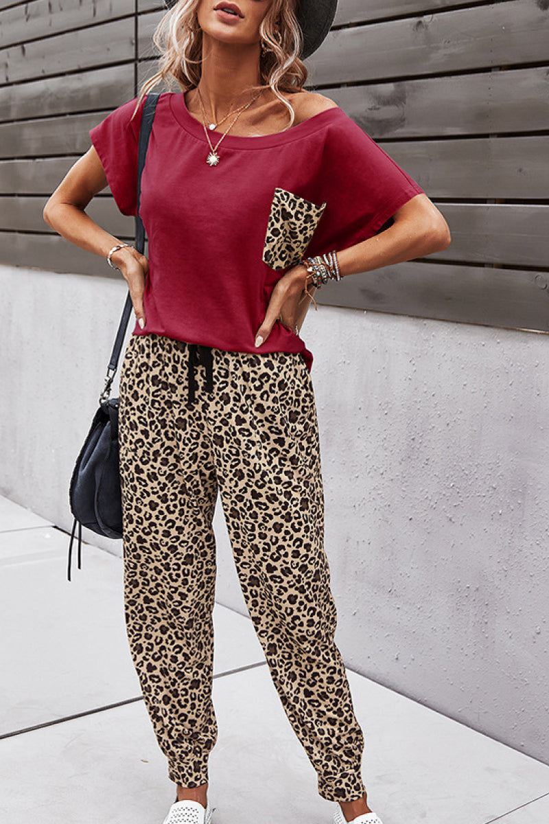 Leopard Pocket Top and Leopard Pants Lounge Set