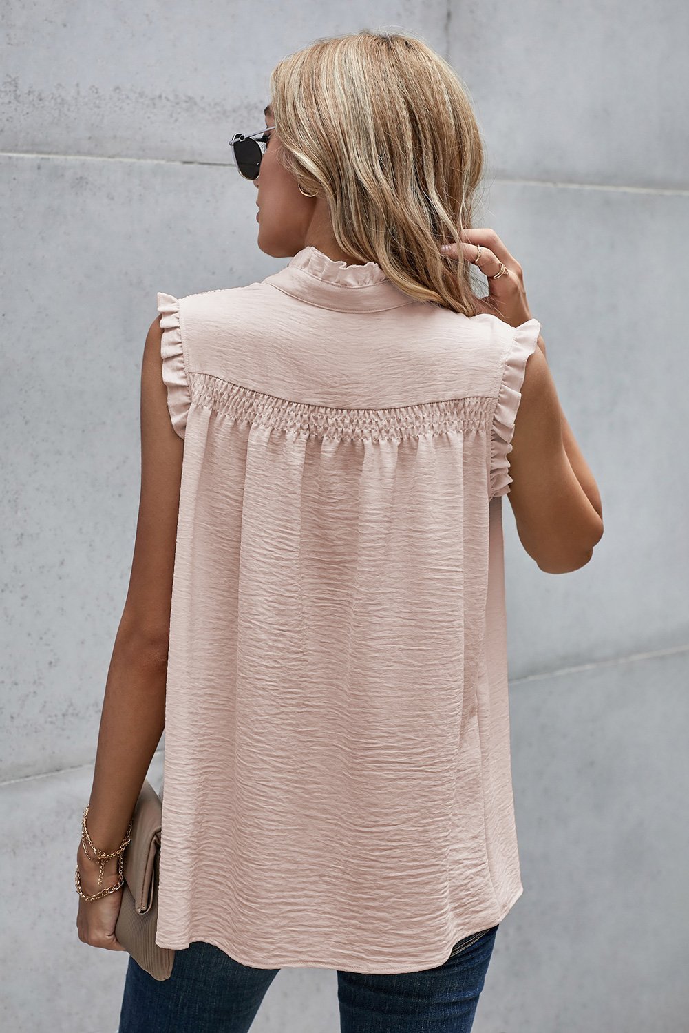 Apricot Frilled Tank Top with Buttons Apricot Frilled Tank Top with Buttons - M&R CORNERTop Trendsi