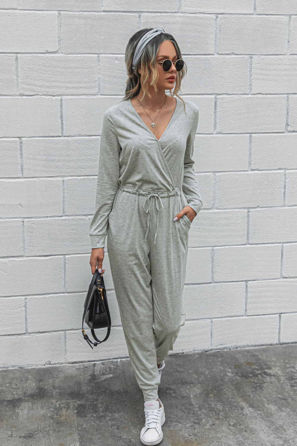 Surplice Neck Tapered Leg Jumpsuit