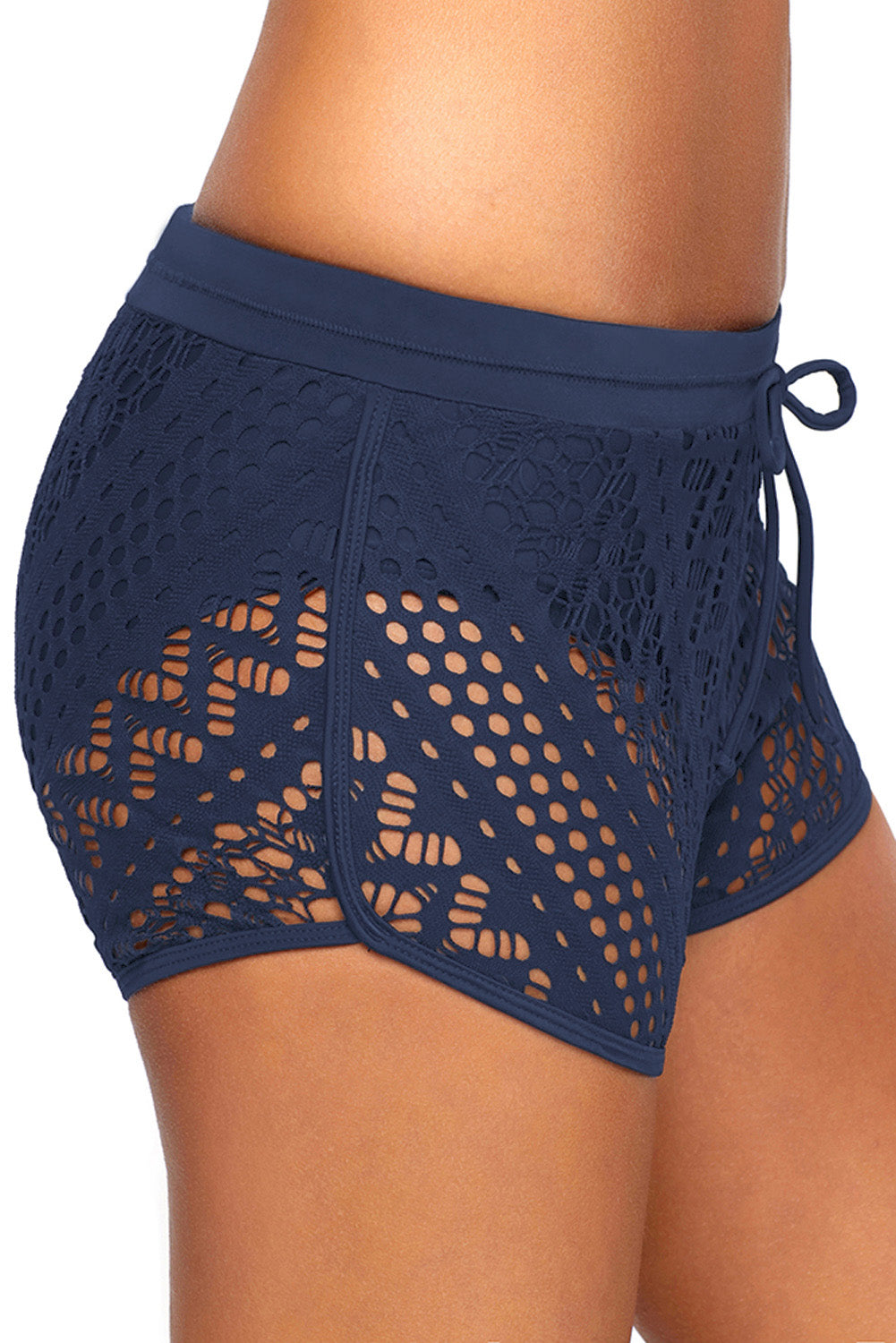 Lace Overlay Drawstring Swim Short