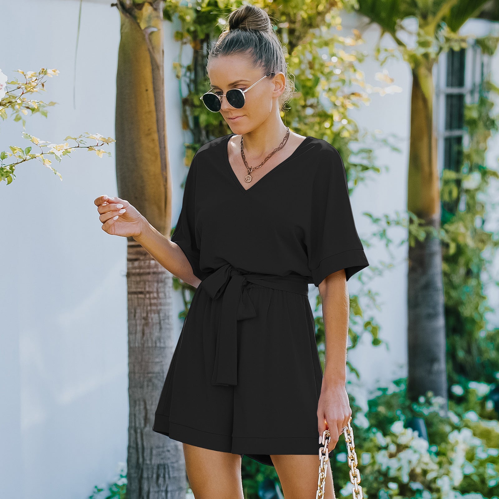 Tie Waist V-Neck Romper