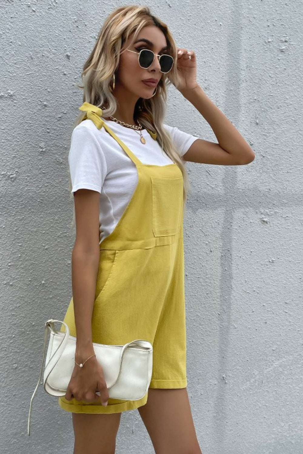 Tie Cuffed Short Overalls with Pockets Tie Cuffed Short Overalls with Pockets - M&R CORNER Trendsi