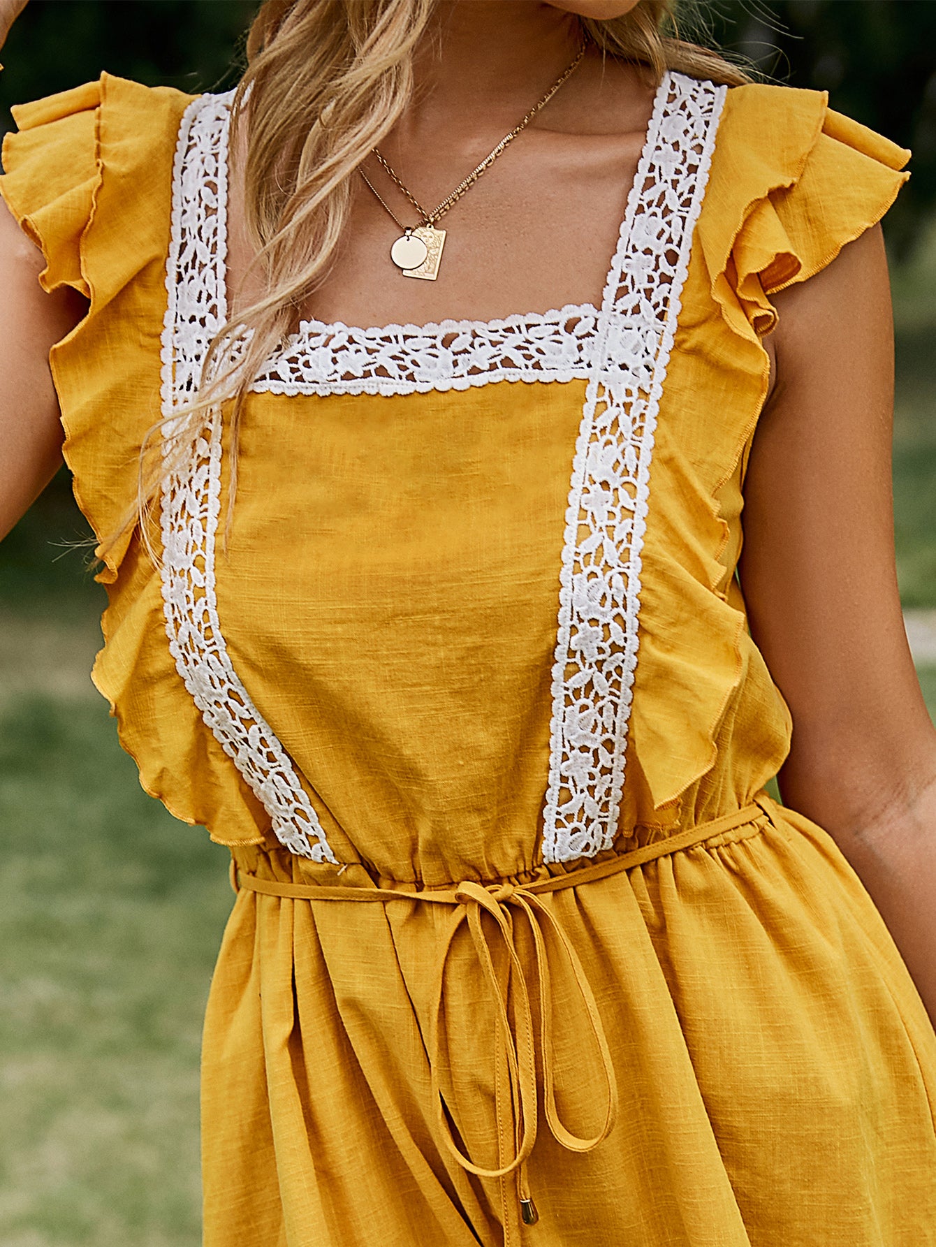 Lace Trim Ruffled Detail Romper