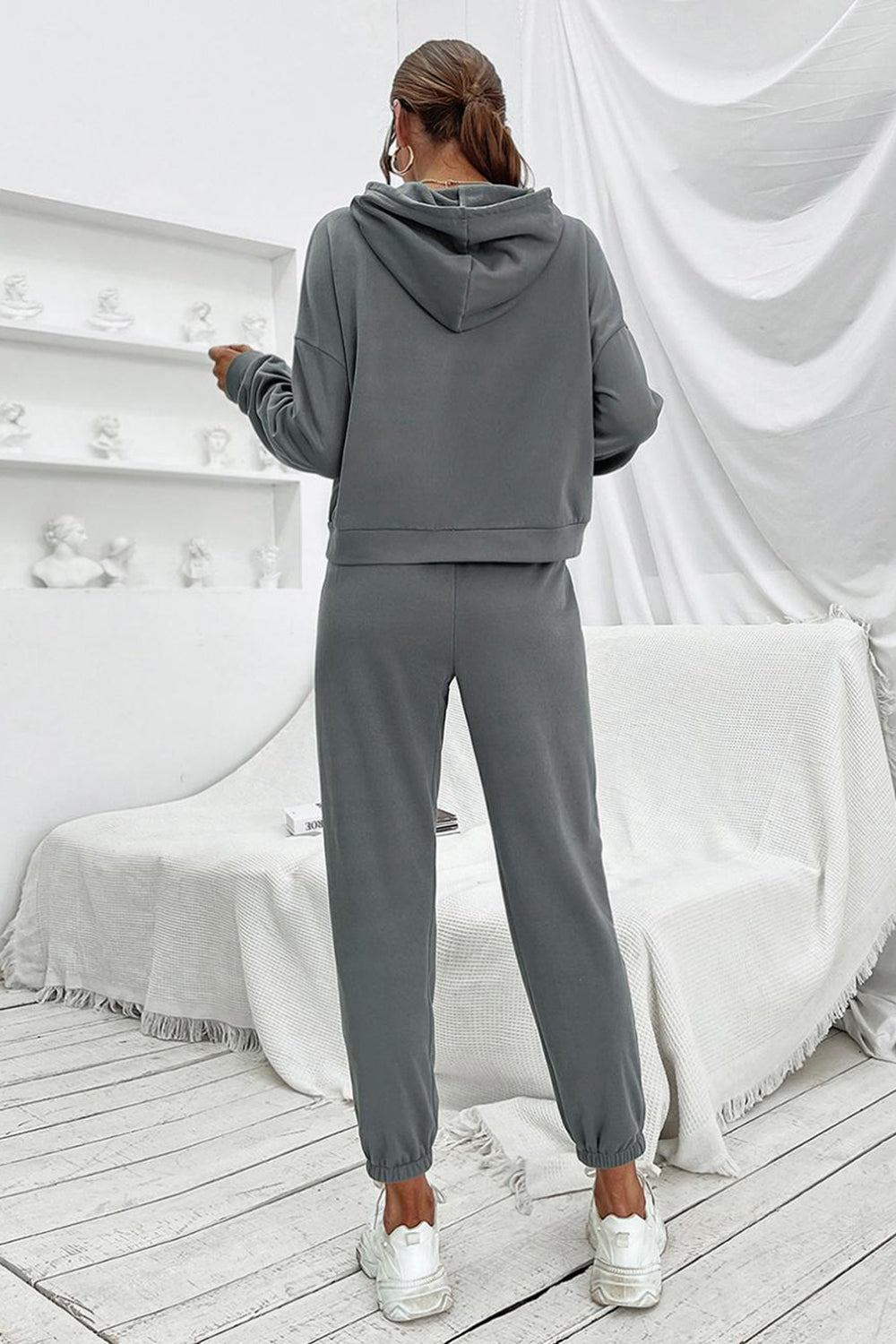 Drawstring Dropped Shoulder Hoodie and Joggers Set