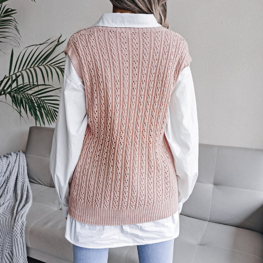 Cable-Knit Openwork Sweater Vest