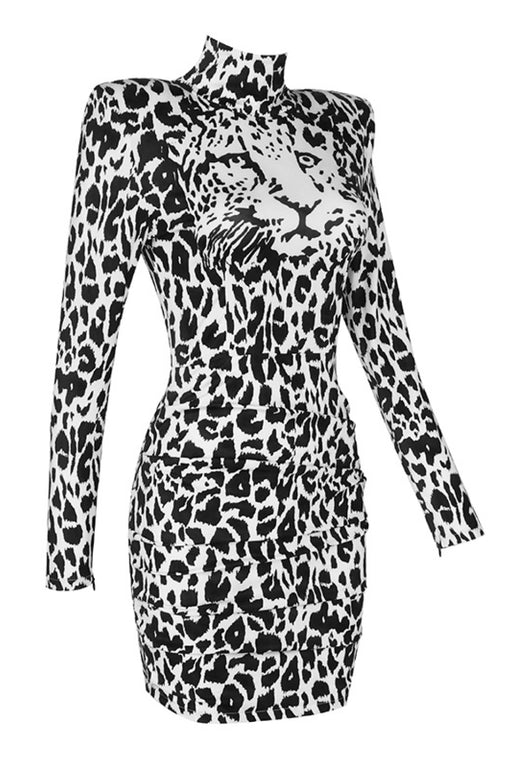 Leopard Print High Neck Long Sleeve Dress Leopard Print High Neck Long Sleeve Dress - M&R CORNERDresses Trendsi