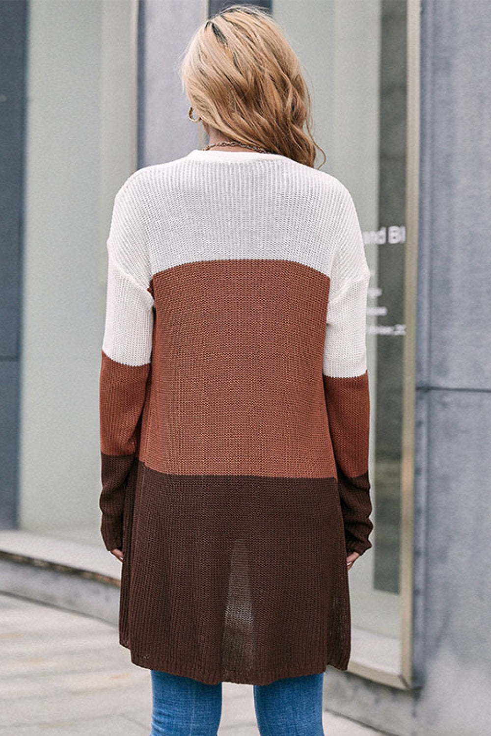 Color Block Longline Cardigan with Pockets