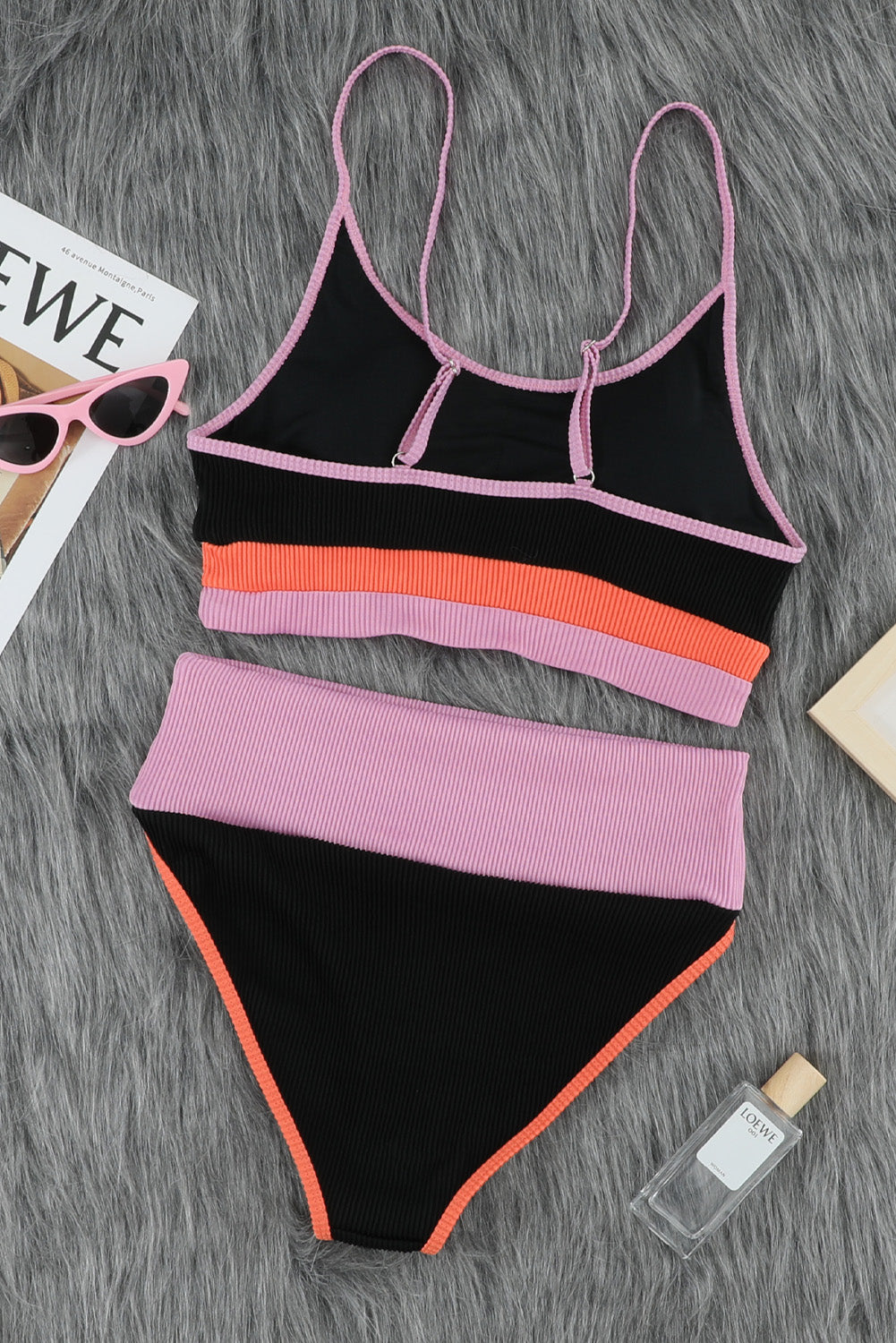 Color Block High Waisted Two-Piece Swimsuit Set
