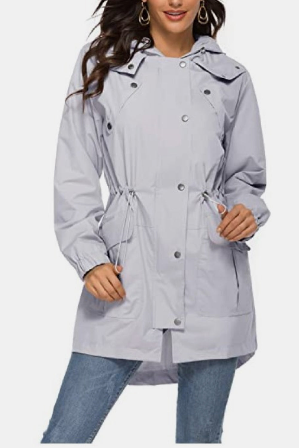 Elastic Waist Waterproof Hooded Coat