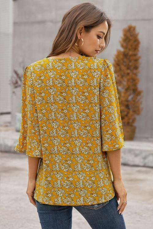 Sweet Osmanthus Print Button Up Blouse