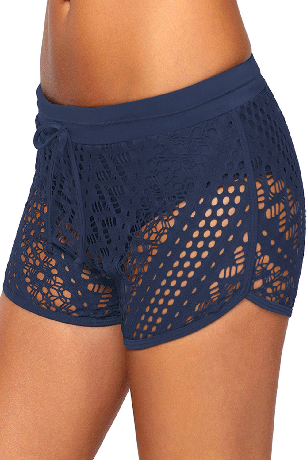 Lace Overlay Drawstring Swim Short