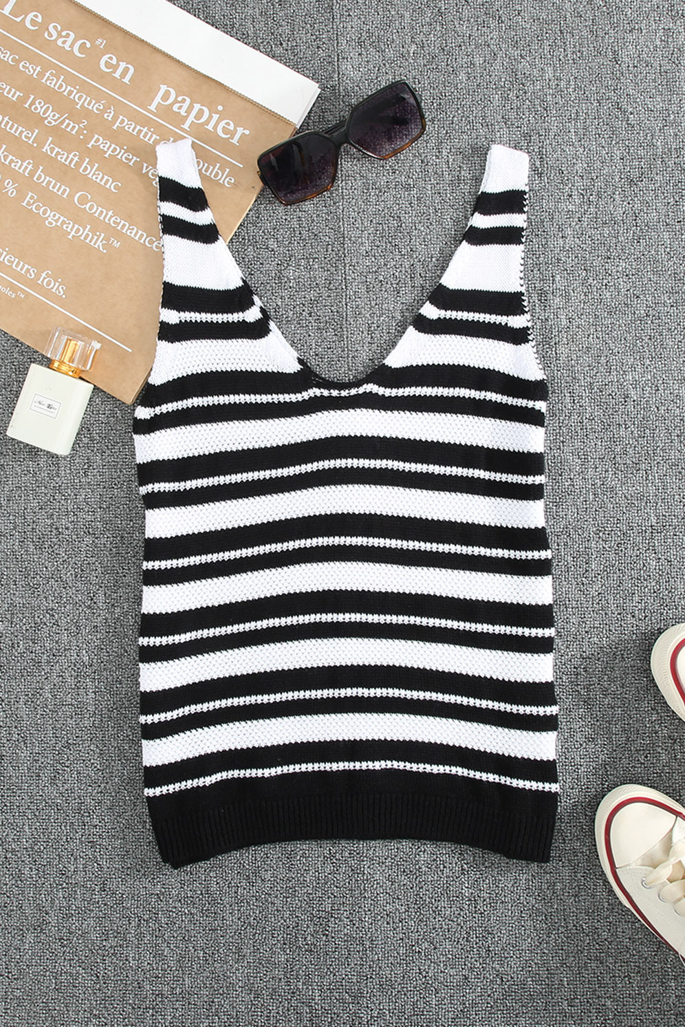 Striped V-Neck Knit Tank