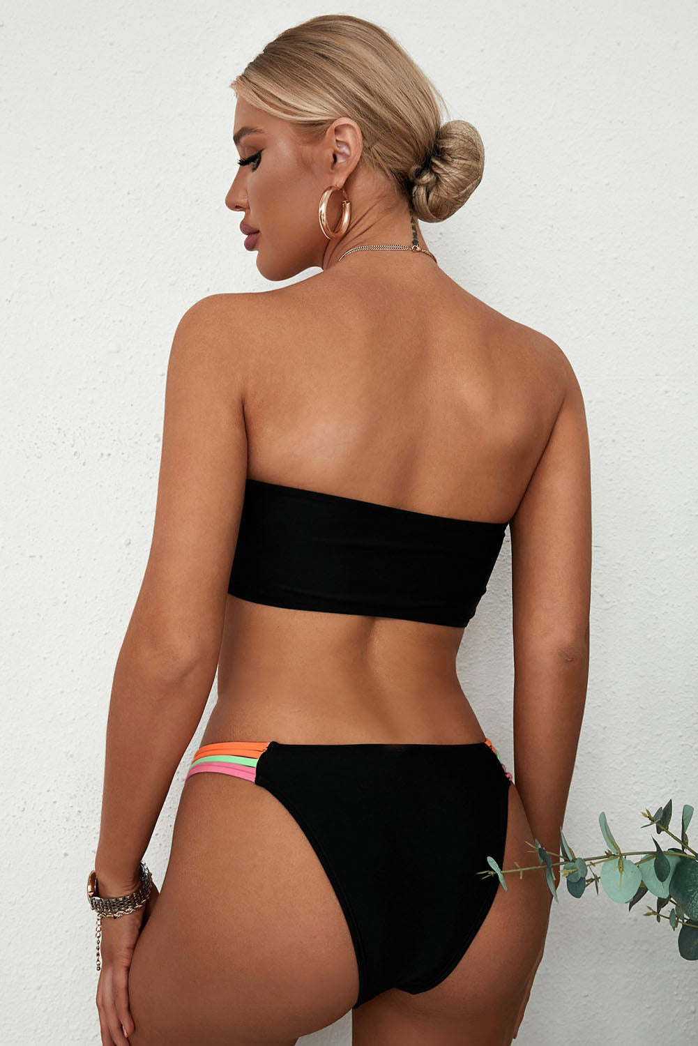 Multicolor Stripe Strapless Bikini Set