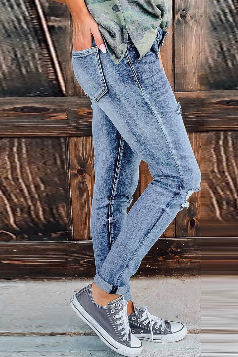 Button-Fly Distressed Jeans