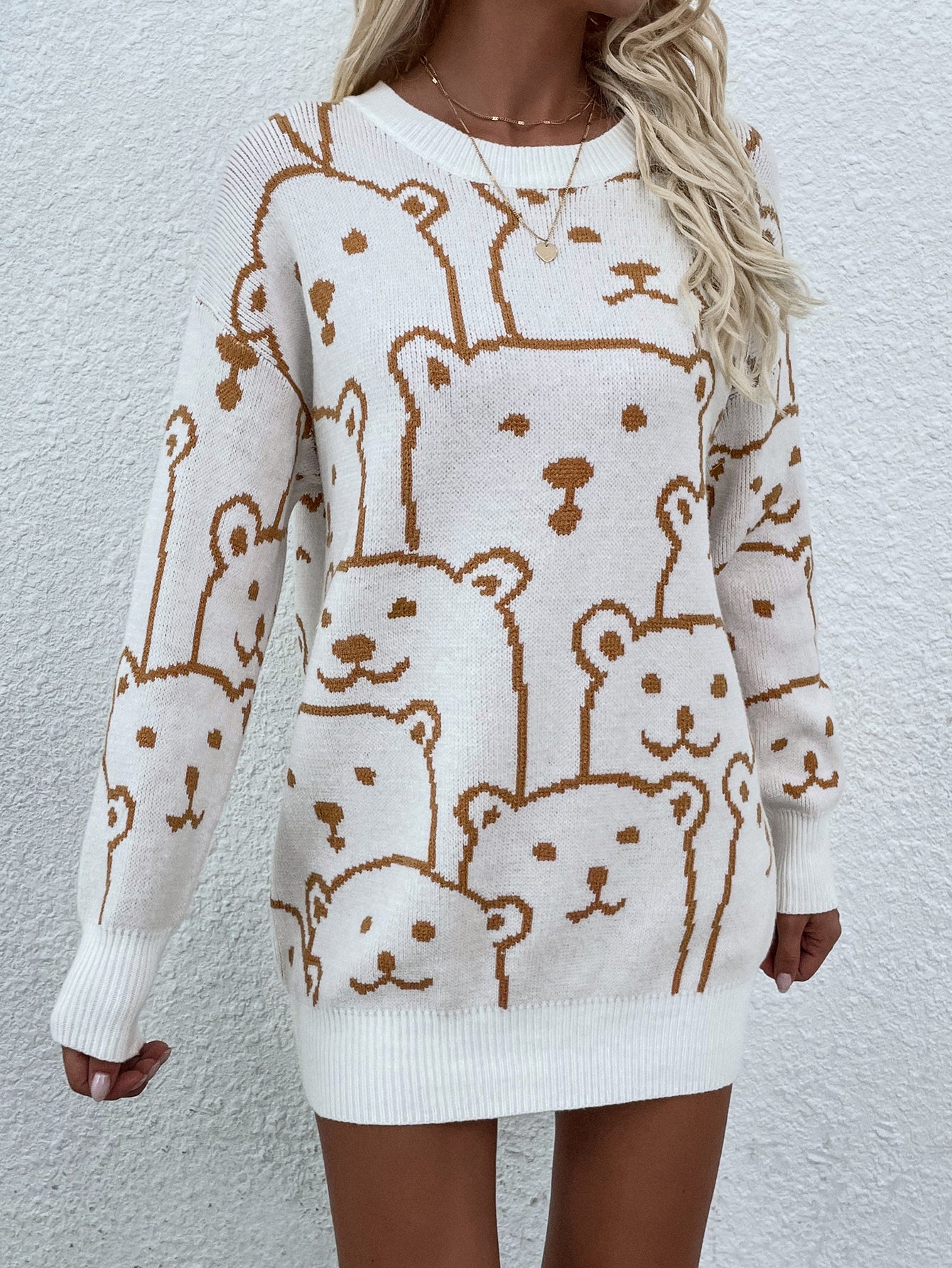 Bear Print Sweater Dress
