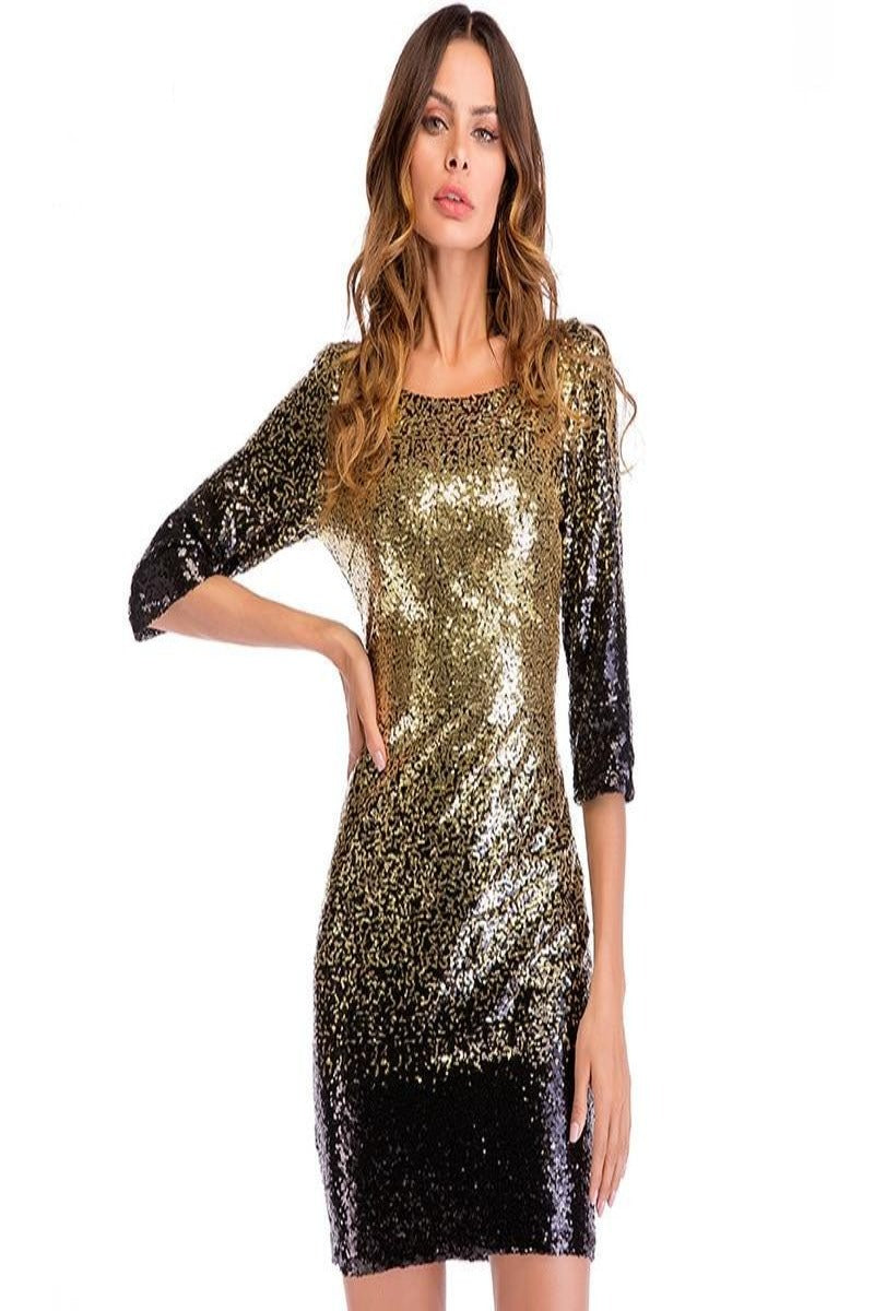 Black Gold Sequin Mini Dress