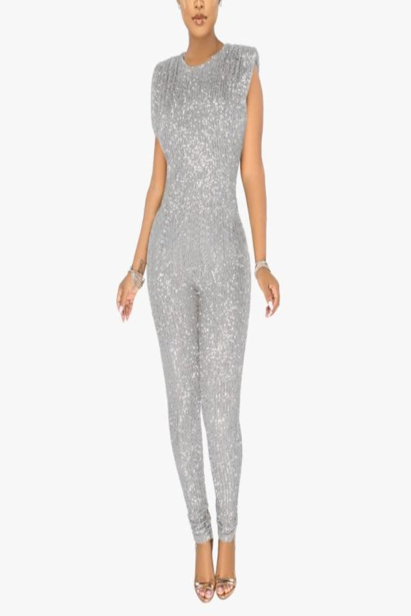 Sequined Jumpsuits Sleeveless High Waist Bodycon