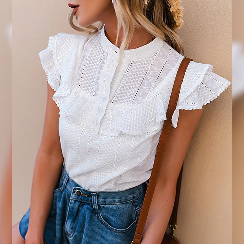 Hollow Out Ruffle Patchwork Top