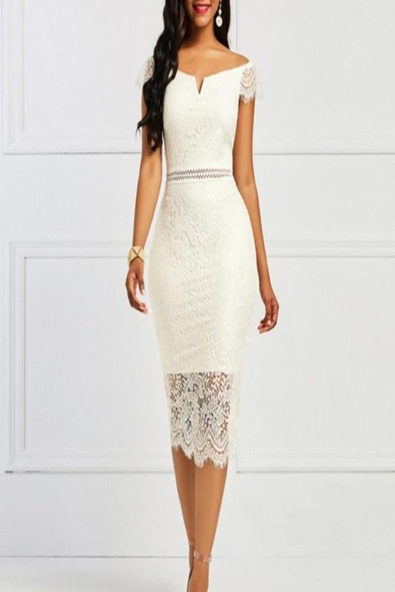 Lace Hollow Backless Chic Dress Lace Hollow Backless Chic Dress - M&R CORNER M&R CORNER White A / M