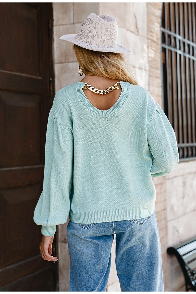 Chain long lantern sleeves sweater Top