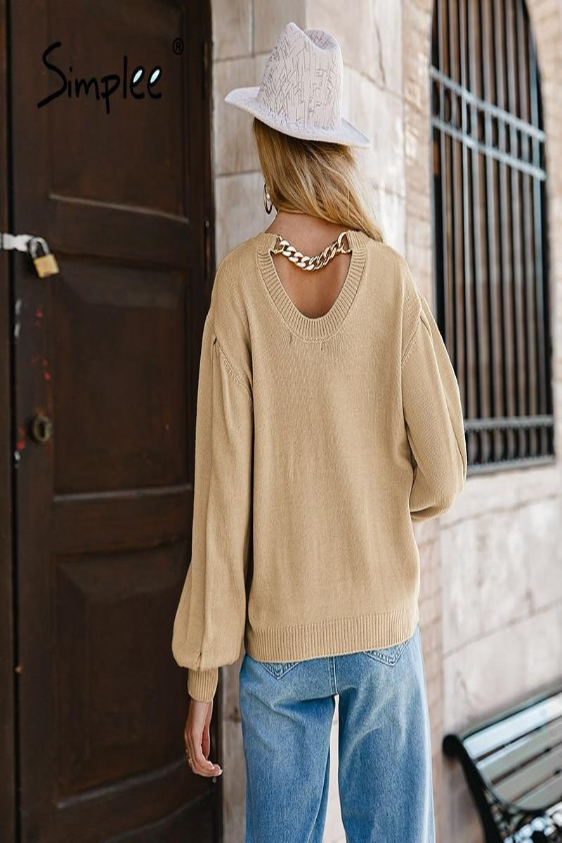 Chain long lantern sleeves sweater Top